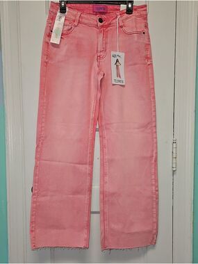 Telepatia Pink Wide-Leg Jeans with Frayed Hem
